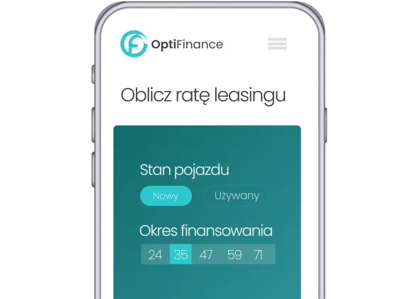 Kalkulator leasingowy Opti Finance na ekranie telefonu